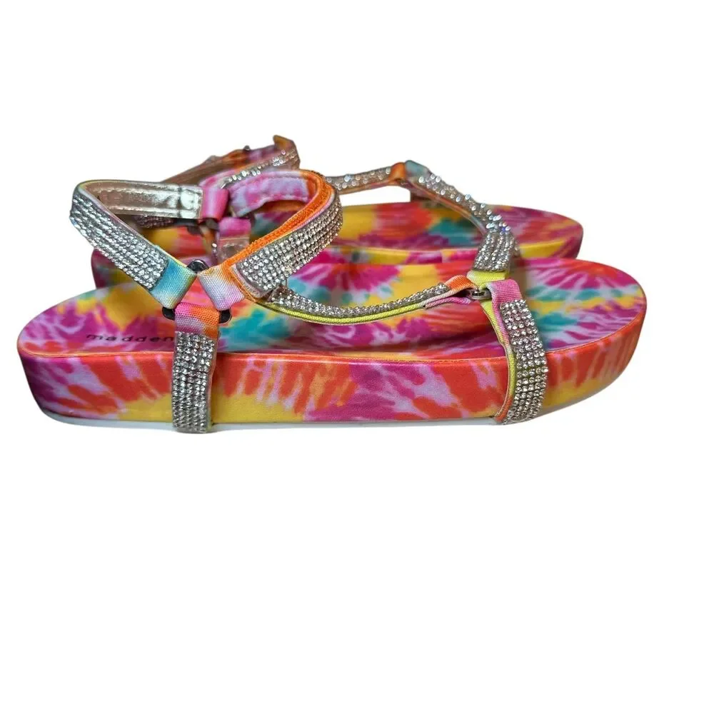 Madden Girl MRoyal Rainbow Tie Dye Rhinestone Bling Strap Scandals Girls Size 1
